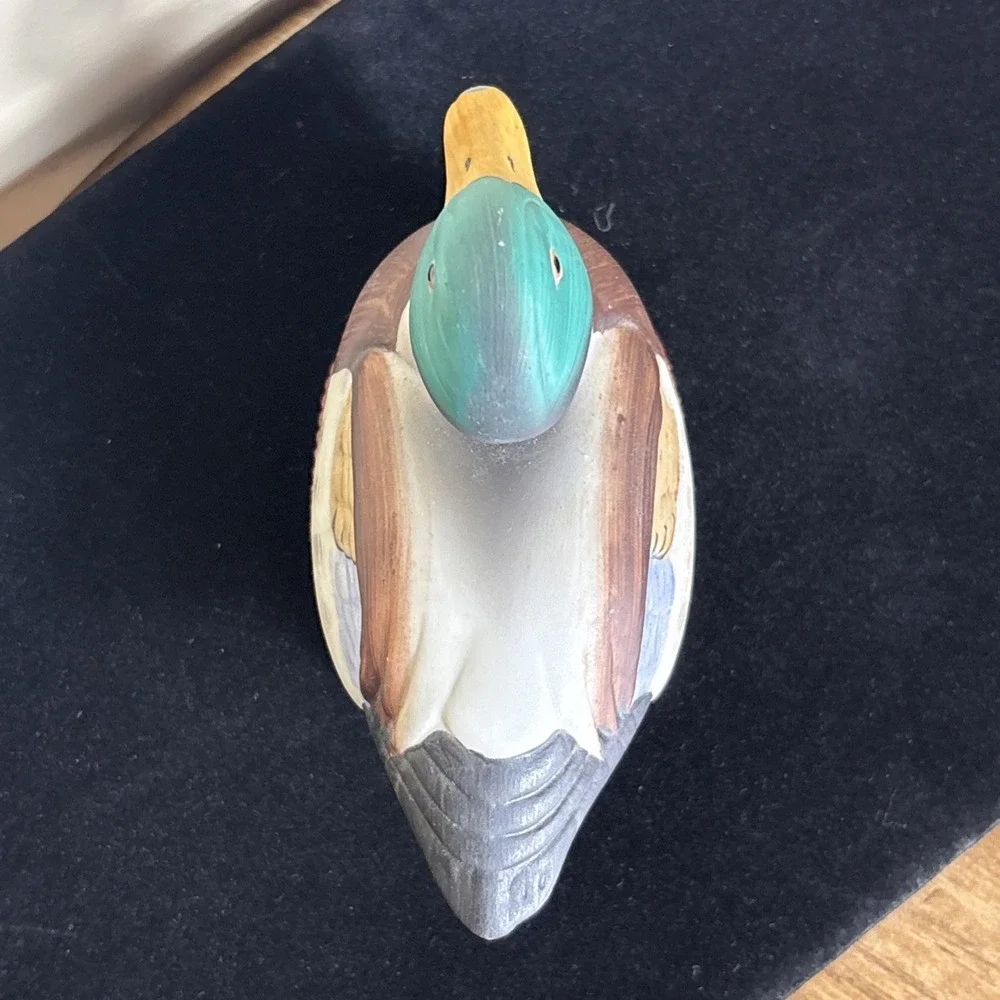 Vintage Mallard Duck Shoe Brush Ceramic On Wood Cabin Lodge Lake Decor 5x2.75x4